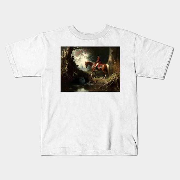 Antique Oil Painting of Man On Horse In Woods Kids T-Shirt by Walter WhatsHisFace